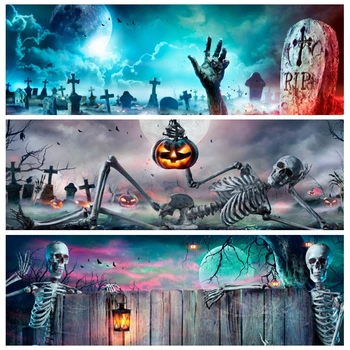Фон для фотосъемки Счастливого Хэллоуина, Баннер для фотосъемки, Тыква с кладбища скелетов, фон для фотосъемки ужасной ночи