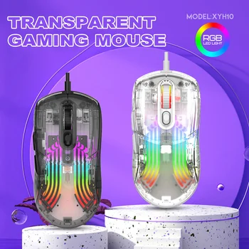 XYH10 Проводная мышь Gamer с Регулируемой Яркостью RGB, Прозрачная игровая мышь с 6 передачами 7200 точек на дюйм для настольного ноутбука для девочек