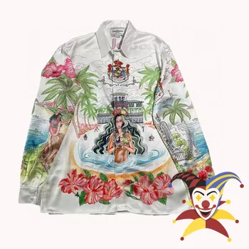 2023ss Casablanca Рубашка Мужская Женская С Длинным рукавом Летние Гавайские Пляжные Шелковые Рубашки