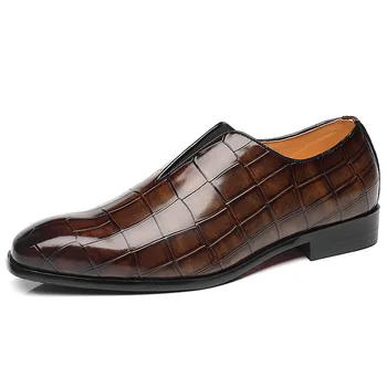 Мужская повседневная обувь с рисунком крокодиловой кожи в британском Стиле с дышащими рукавами, Деловые свадебные туфли с острым носком
