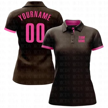 Изготовленная на заказ коричнево-розовая рубашка-поло для гольфа с 3D принтом, Женская рубашка-поло для гольфа Оверсайз, Летние спортивные топы