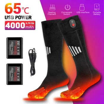 USB Перезаряжаемые Носки с электрическим подогревом, Зимние Теплые Носки для катания на снегоходах, 4000 мАч 65 ℃