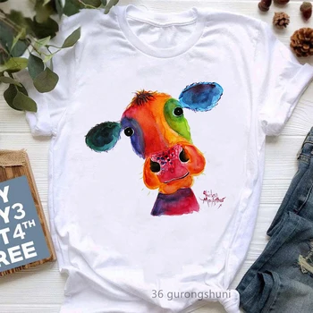 Забавная акварельная футболка с изображением коровы, футболка с графическим принтом Love Heifer, женская одежда, футболки с коротким рукавом 90-х годов, топ