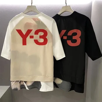 Новые мужские и женские футболки Y3 Products 23SS с летним модным принтом, двухслойные, с круглым вырезом и коротким рукавом