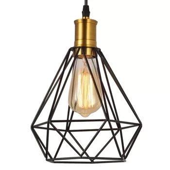 Подвесной светильник с бриллиантовой пирамидой, Винтажный подвесной светильник в клетку, лампа Эдисона, абажур 