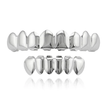Новый набор зубов в стиле хип-хоп, Верхняя Нижняя часть рта, Зубные решетки, Модные съемные зубные решетки, ювелирные изделия (серебро + белый)