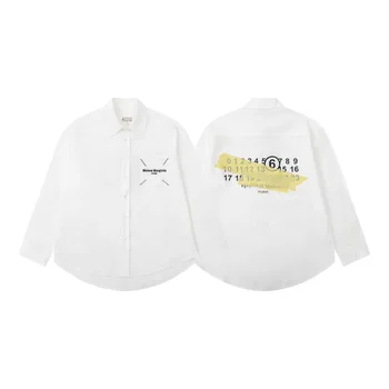 margiela рубашка унисекс топы MM6 с четырехугольной этикеткой, вышитыми карманами, свободная повседневная рубашка с длинными рукавами, куртка для мужчин и женщин