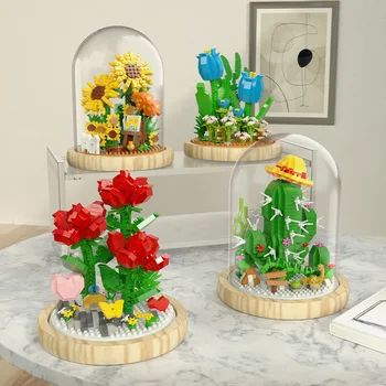 Креативный набор строительных блоков с цветами, ботаническая коллекция 