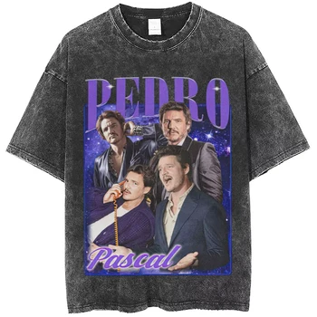 Pedro Pascal/ Мужская и женская выстиранная футболка, товары в стиле Харадзюку, винтажные футболки, футболка с круглым вырезом, Хлопковая одежда в подарок на День рождения