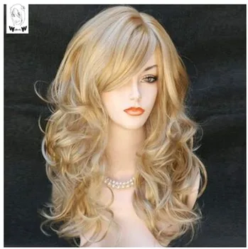 ПРИЧУДЛИВЫЕ Длинные волнистые смешанные светлые парики из натуральных термостойких волос, синтетический парик для женщин