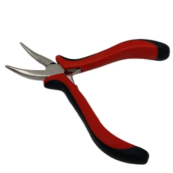 Цельнокроеные 5-дюймовые красные плоскогубцы с изогнутым носиком и гладким зажимом для волос для наращивания волос с микро-кольцом