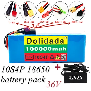 Литиевая батарея 10S4P 36V 100Ah большой емкости подходит для велосипедов и электромобилей с BMS и зарядным устройством настраиваемая розетка