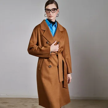 Двустороннее кашемировое пальто с эффектом водной ряби, женское зимнее Шерстяное пальто на шнуровке, Приталенное, Темпераментное, для женщин