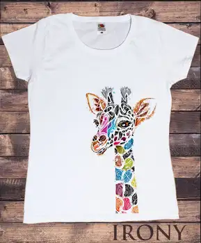 Женские футболки с ярким этническим принтом в виде жирафа, футболки с коротким рукавом, модные футболки из 100% хлопка с круглым вырезом, женские большие размеры