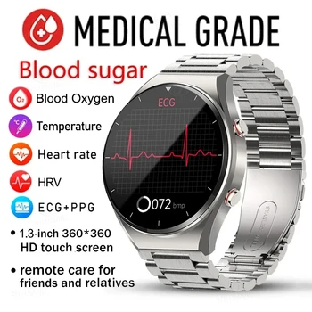 2023 Здоровые Смарт-Часы с уровнем сахара в крови Для Мужчин, ЭКГ + PPG, Точная Температура тела, Пульсометр, Умные Часы, ВСР, Часы для измерения артериального давления