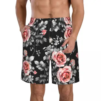 Быстросохнущие плавательные шорты для мужчин, купальники, мужской купальник, плавки, летняя пляжная одежда для купания, акварельные розы