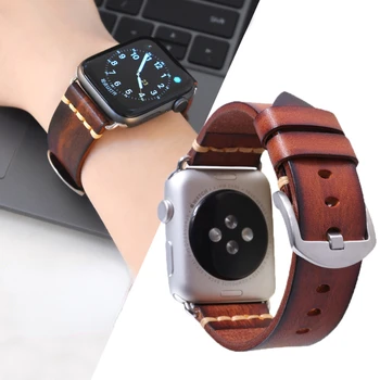 Ремешок для Apple Watch Band 24 мм 22 мм iwatch SE 7 6 5 4 3 2 1 Браслет из натуральной кожи Apple Watch Ретро Ремешок для Часов Стальная Пряжка