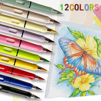 Креативные 12 Цветных Вечных Карандашей Без Чернил Kawaii Unlimited Pencil School Kids Art Color Sketch Painting Канцелярские Принадлежности