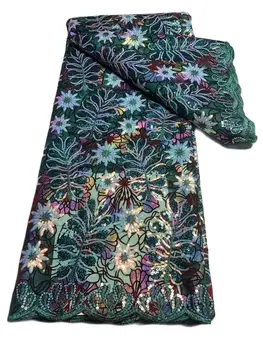 Французская кружевная ткань с блестками, Зеленая кружевная вышивка, Африканский тюль, высокое качество, 5 ярдов, 2023