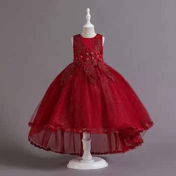 2022 Новое Рождественское праздничное вечернее платье для девочек, платья Принцессы с цветочным узором без рукавов для девочек, праздничное платье для маленьких девочек от 4 до 12 лет