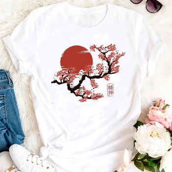 2022 Новая милая футболка с изображением сакуры и сливы, Женская Летняя Новая Белая Повседневная футболка с коротким рукавом, женская уличная футболка для девочек в стиле Каваи 90-х годов.