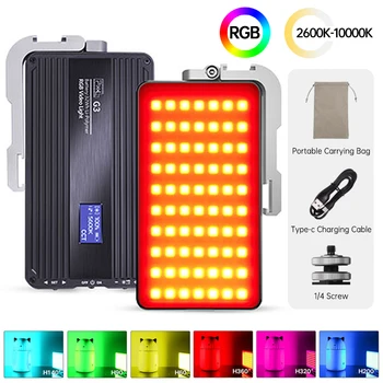 G3 RGB светодиодный Светильник для камеры с Полноцветным Выходом, Комплект Видеосигнала с Регулируемой Яркостью 2600 K-10000 K, Двухцветная Панель CRI 97 + PK AMBITFUL K10