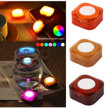 Портативный RGB красочный светильник, водонепроницаемый светильник, зарядка через USB, красочные атмосферные светильники, мини-ночник, светильник для спальни, светодиодный шкаф