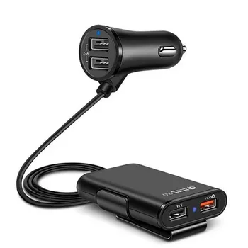 Быстрая зарядка 3.0 USB Автомобильное зарядное устройство Удлинитель Кабель Автомобильное USB-зарядное устройство Заднее зарядное устройство для легкового автомобиля 4 порта
