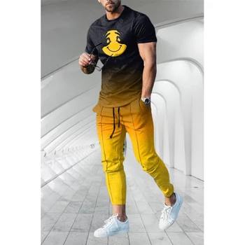 Мужская футболка, брючный спортивный костюм, комплект из 2 предметов, модный костюм для бега трусцой с 3D рисунком, Мужской комплект одежды Оверсайз, Спортивный костюм