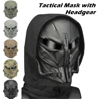 Тактическая маска с головным убором, мотоциклетный шлем, защитные очки для страйкбола, пейнтбола, военной игры, защитный защитный экран для полного лица