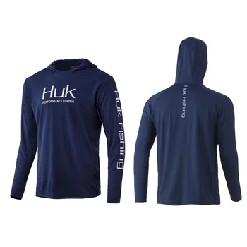 Рыбацкие рубашки HUK с капюшоном и длинным рукавом, защита от ультрафиолета, Мужская Уличная летняя Камуфляжная Трикотажная одежда для рыбалки, впитывающая влагу
