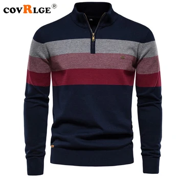 Covrlge/ Мужской пуловер в стиле пэчворк, свитер, Хлопковый повседневный свитер на молнии с имитацией горловины для мужчин, Новый зимний модный теплый свитер для мужчин
