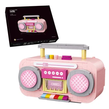 Музыкальный инструмент LOZ 1120, кассетный проигрыватель с розовой лентой, Музыкальная радиомодель, Мини-блоки, кирпичи, Строительная игрушка для детей