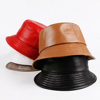 Весенне-зимние японские корейские шляпы Унисекс из натуральной кожи, мужские/женские белые/Хаки Рыбацкие кепки, удобная уличная шляпа