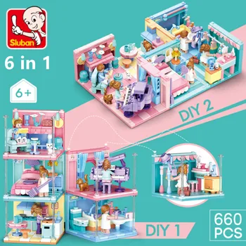Игрушки из строительных блоков, мини-поделки 6 В 1, игровой дом для девочек, совместимый с ведущими брендами, 6 шт. в наборе