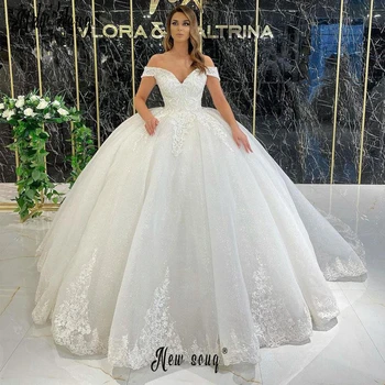 Роскошное Свадебное платье на Шнуровке 2023 в Арабском Дубае С открытыми плечами, Бальное Платье с блестками, Свадебное платье Плюс Размер Vestido De Novia