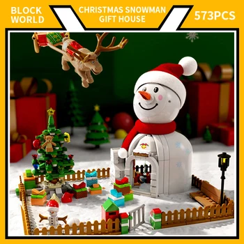 Рождественский кукольный дом, строительные блоки, Пластиковый Снеговик, Санта-Клаус, Набор моделей оленей со светодиодной подсветкой, Кирпичные игрушки, Рождественские подарки