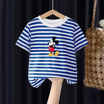 2023 Новая Летняя детская футболка с Микки Маусом и коротким рукавом для мальчиков, Хлопковые футболки для девочек, Топы, Повседневная футболка, Детская одежда