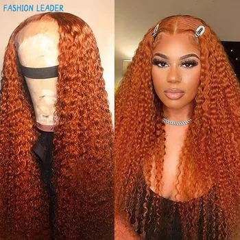 32-Дюймовый Оранжево-Рыжий Кудрявый парик из человеческих волос на кружеве для чернокожих женщин, бразильский парик из волос Remy, волнистый парик на кружеве, Глубокий Парик