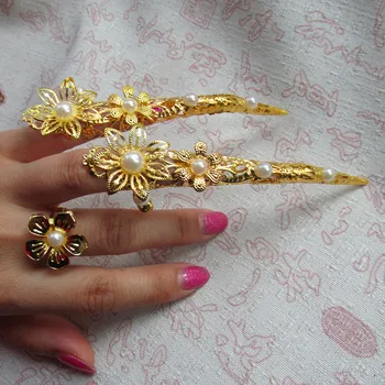 2 ПРЕДМЕТА, китайский золотой декор для длинных ногтей, цветочные бусины, Танец Древней Индии, 11 см