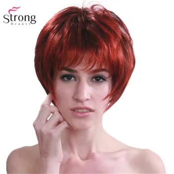 StrongBeauty Красный микс Черный Короткий мягкий многослойный синтетический парик с ворсом для женщин