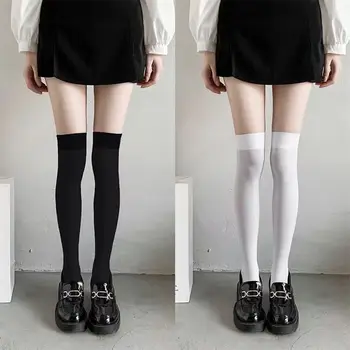 Soild Цвет Черно-белые Носки для женщин, милые тонкие леггинсы в стиле Лолиты, Сексуальные Чулки для девочек, Женские