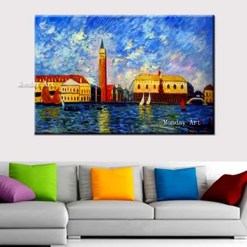 100% ручная роспись, пейзаж маслом, высококачественная живопись, домашний декор, Красивая гавань, акватория, фотографии Венеции